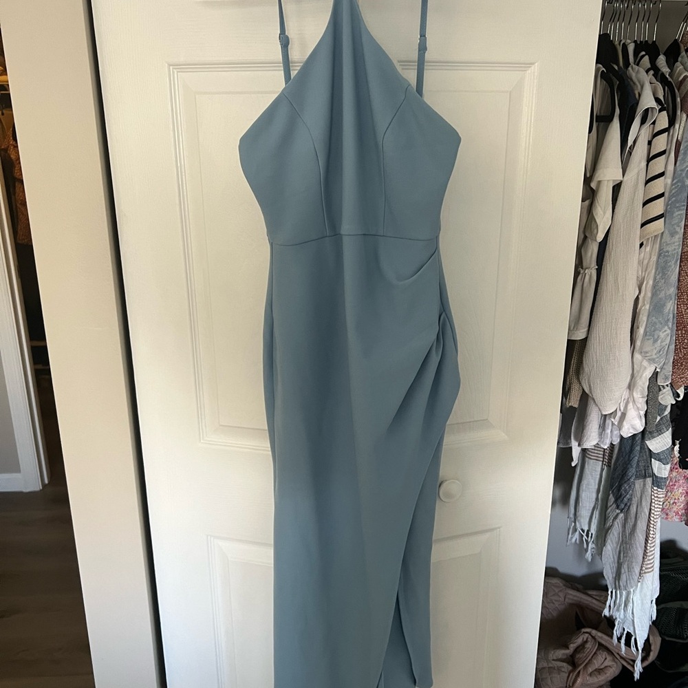 Elegant Blue Halter Dress